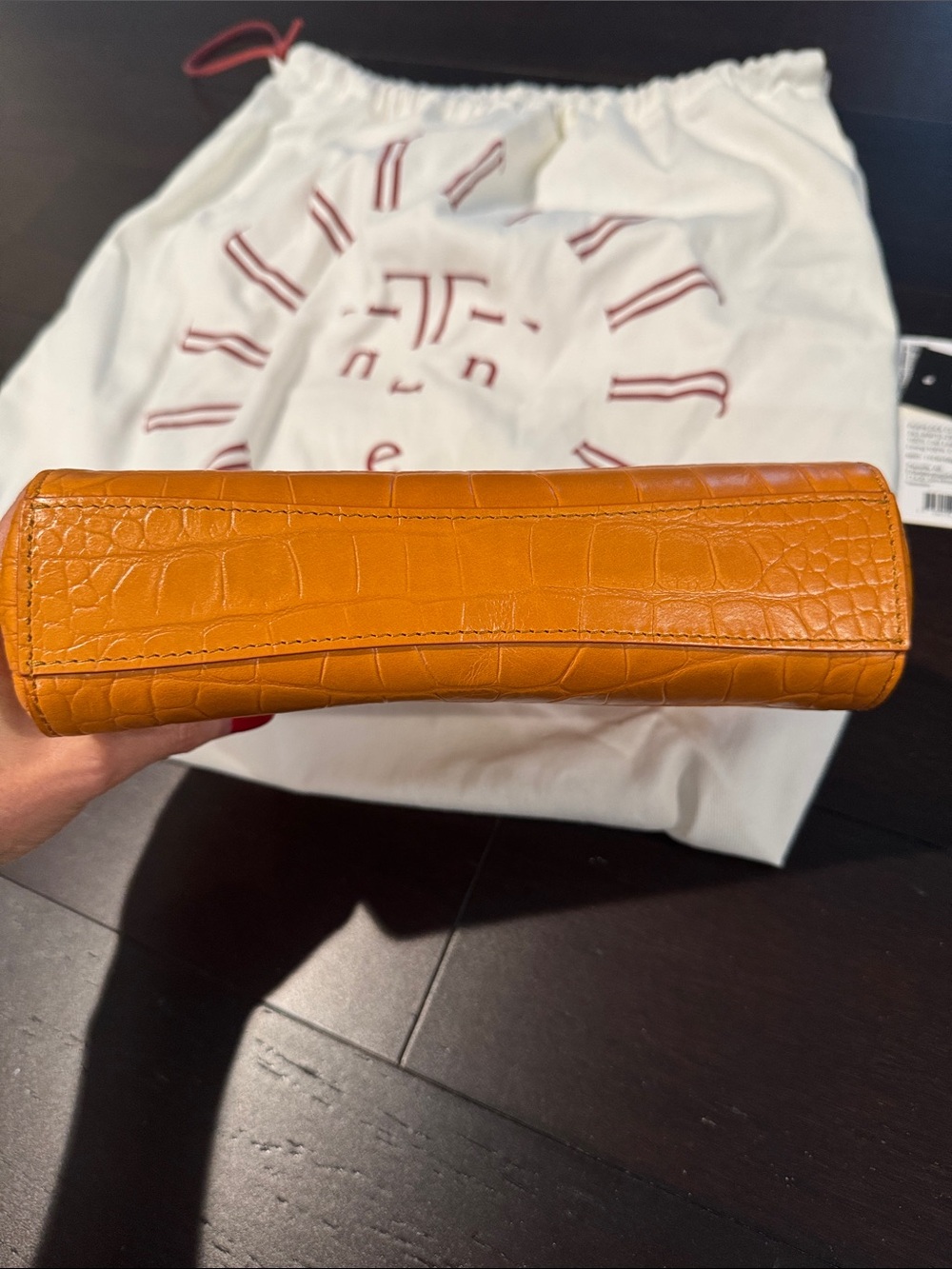 Liffner Croc Effect Pushlock Clutch in Mandarin - Picture 7 of 11